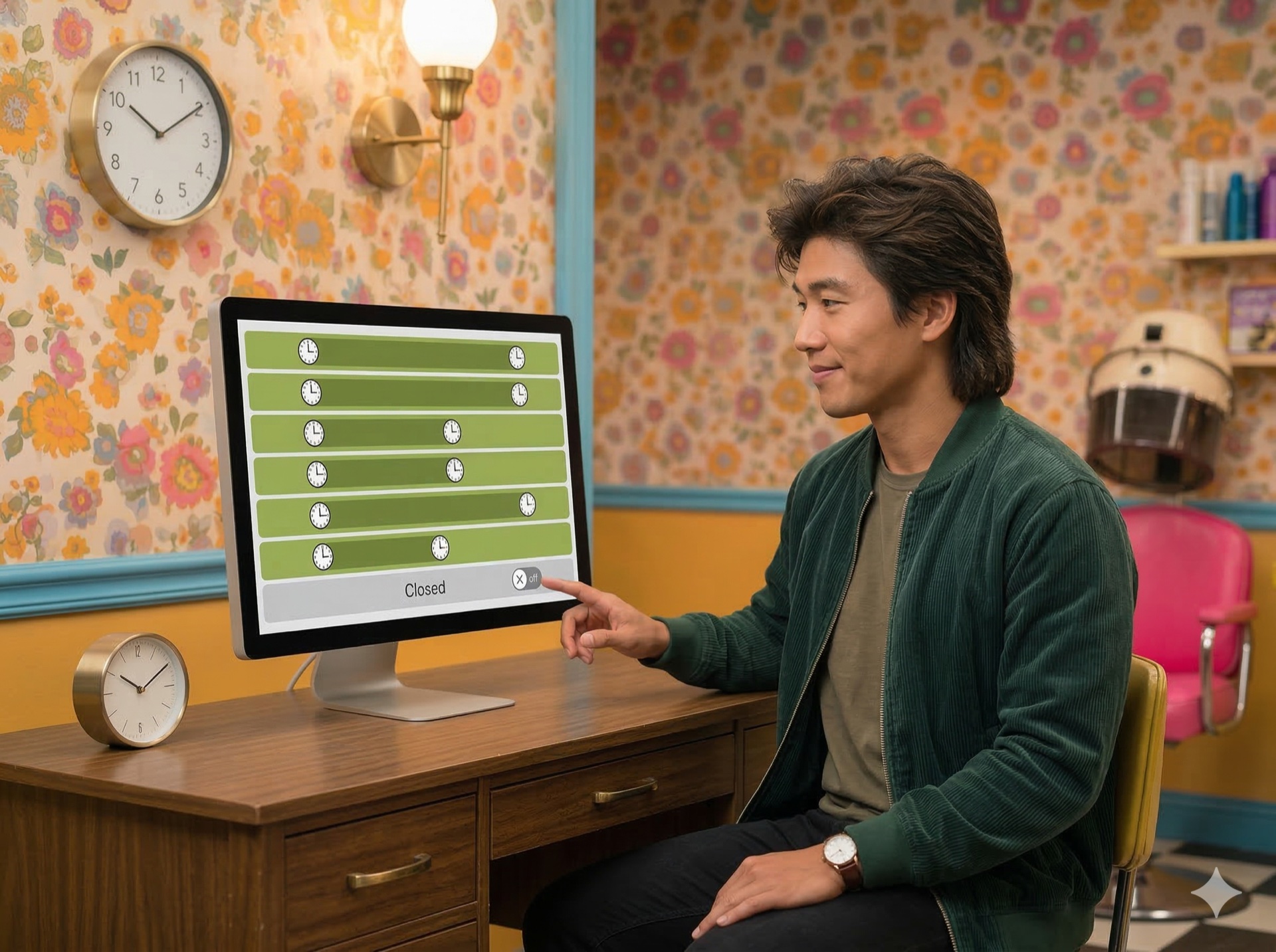 Günlük açma/kapama düğmeleri ve zaman dilimleri olan açılış saatleri ayar paneli