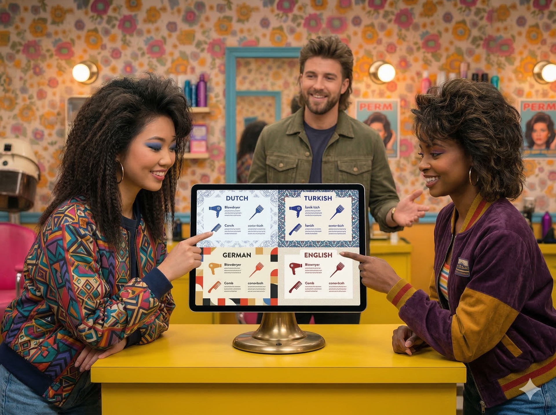 Aynı hizmet menüsü dört farklı dilde